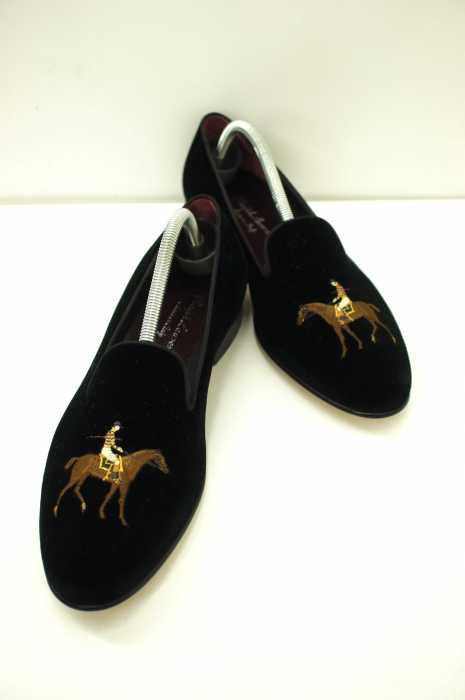 RALPH LAUREN （ラルフローレン） Collis Velvet Horse Slipper ベロア地刺繡スリッポン メンズ シューズ