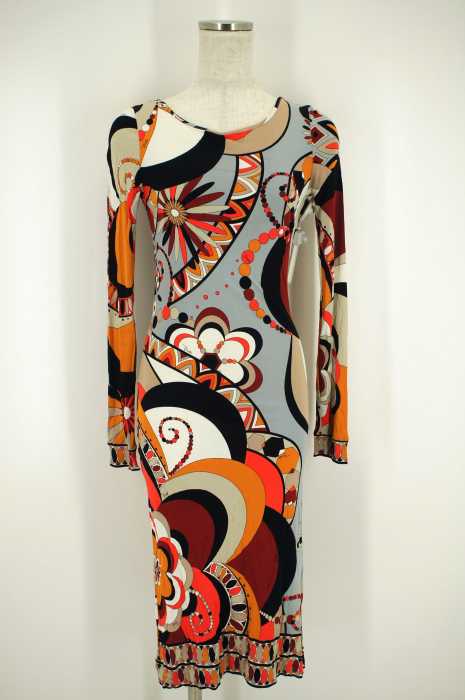 EMILIO PUCCI （エミリオプッチ） クルーネック総柄レーヨンワンピース レディース ワンピース