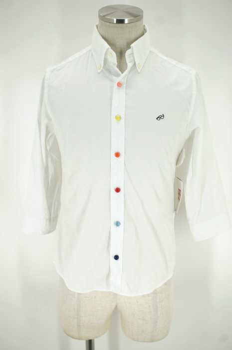UNITED ARROWS green label relaxing （ユナイテッドアローズグリーンレーベルリラクシング） 胸眼鏡刺しゅうボタンダウン7分袖シャツ メンズ トップス