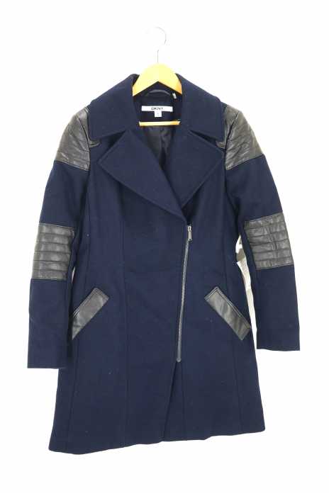 DKNY （ダナキャランニューヨーク） フェイクレザー切替ウールコート レディース アウター