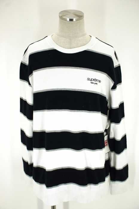 Supreme （シュプリーム） 16SS Stripe Pique Crewneck ボーダークラシックロゴ長袖 メンズ トップス