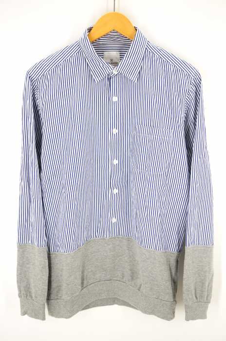 uniform experiment（ユニフォームエクスペリメント） RECONSTRUCTED FABRIC MIX PULL OVER REGULAR COLLAR SHIRT  スウェットドッキングストライプシャツ メンズ トップス