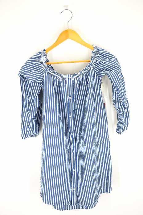 ZARA trafaluc（ザラトラファルック） オープンショルダーシアサッカーストライプブラウス レディース トップス