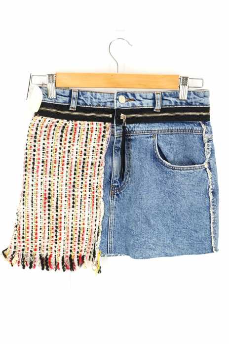 ZARA trafaluc （ザラトラファルック） ツイード切替&ジップデザインデニムショートスカート レディース スカート