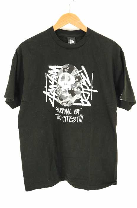 STUSSY×A BATHING APE（ステューシー アベイシングエイプ） GOLD会員リミテッド  スカル&サルカモ プリントTシャツ メンズ トップス