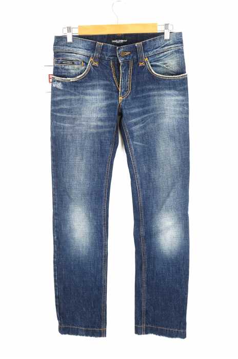 DOLCE&GABBANA (ドルチェアンドガッバーナ) パイソンレザーパッチ Wジップ 加工デニムパンツ メンズ パンツ
