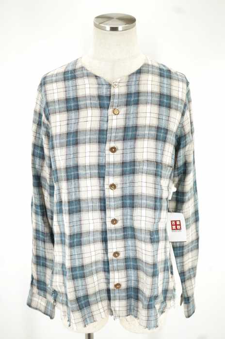 costumein（コスチュメイン） ノーカラーカットオフチェックシャツ メンズ トップス