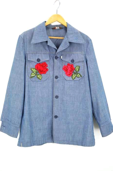 Levis(リーバイス) 70s ローズ刺繍オープンカラーデニムシャツ メンズ トップス