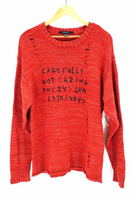 KSUBI（スビ） Carefully Not Caring刺繍デストロイ加工オーバーサイズニット メンズ トップス
