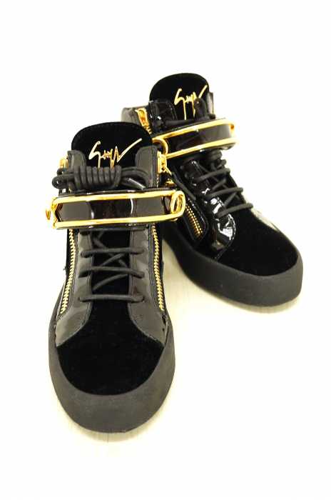 GIUSEPPE ZANOTTI (ジュゼッペザノッティ) ストーン装飾安全ピンデザイン パテント×スウェードハイカットスニーカー レディース シューズ