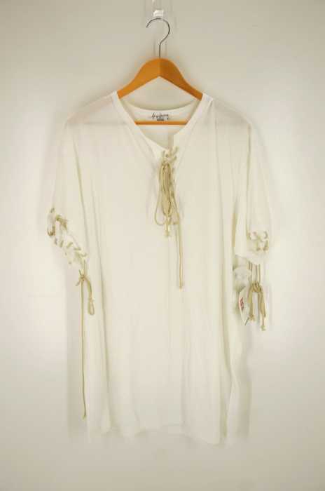 Yohji Yamamoto POUR HOMME （ヨウジヤマモトプールオム） 19SS  LOOK3  Lace Up Round Neck Short Sleeve T Shirt　レースアップTシャツ メンズ トップス