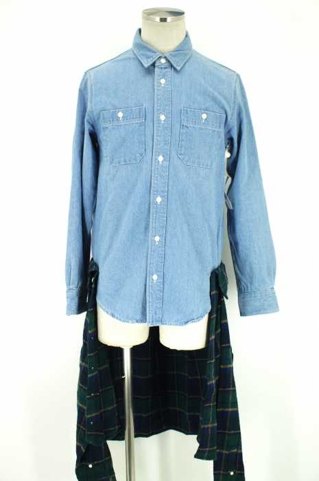 Phenomenon フェノメノン チェック切替ロングデニムシャツ メンズ トップス ブランド古着買取販売バズストア