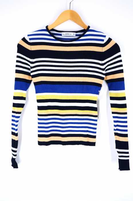ZARA KNIT（ザラニット） マルチボーダーリブニット レディース トップス