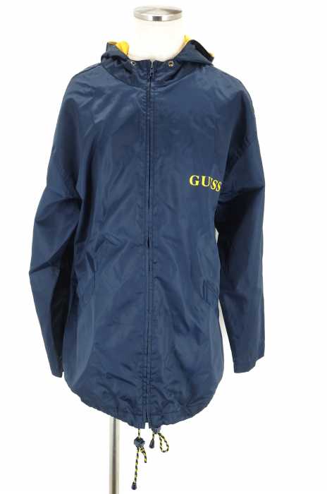 GUESS （ゲス） バックプリントジップアップナイロンフーディーブルゾン メンズ アウター