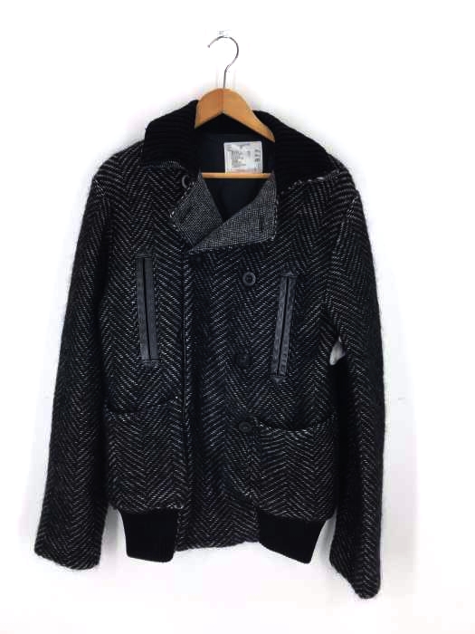 Sacai（サカイ） カウレザー切替ヘリンボーンモヘヤPコート メンズ アウター