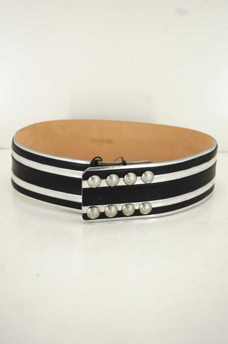 BALMAIN （バルマン） BlackSilver Leather Belt レディース ファッション雑貨