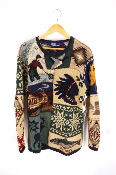 Polo by RALPH LAUREN （ポロバイラルフローレン） パッチワークセーター 95年 メンズ トップス