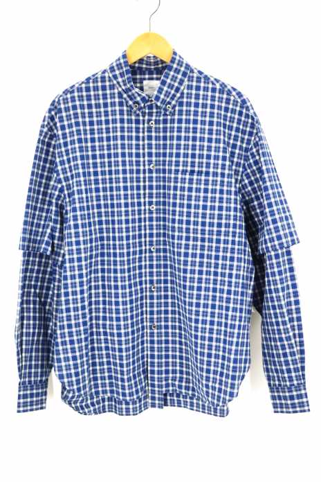 Name. (ネーム) 19SS COTTON PLAID B.D. COLLAR DOUBLE SLEEVE SHIRT 袖レイヤードチェック柄ボタンダウンシャツ メンズ トップス
