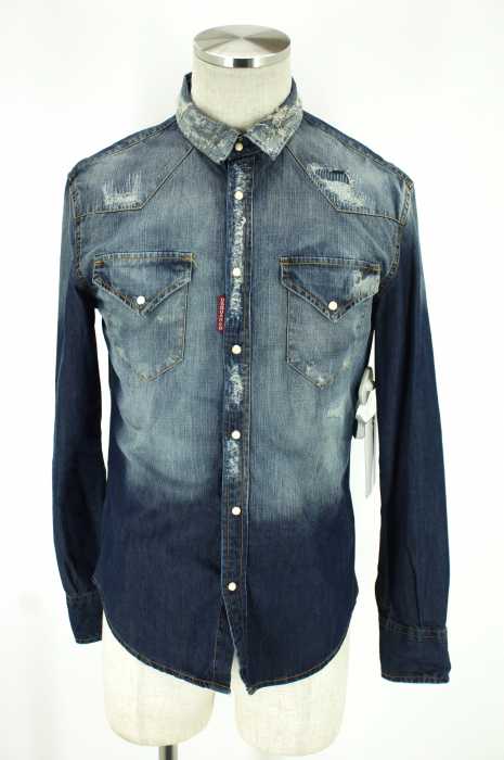 DSQUARED2 （ディースクエアード） 13SS　ダメージ加工デニムウエスタンシャツ メンズ トップス
