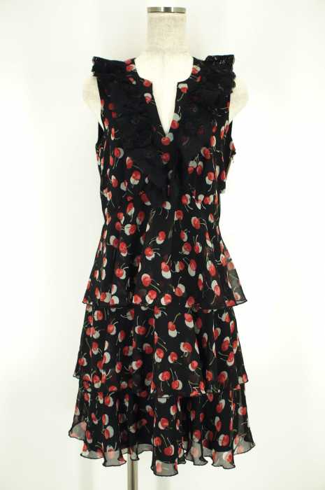 ANNA SUI (アナスイ) チェリー総柄レース切替フリルワンピース レディース ワンピース