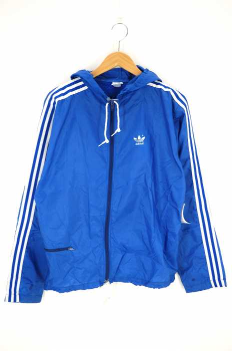 adidas（アディダス） USA製 80年代 白タグ アーム3ストライプジップアップナイロンジャケット レディース アウター