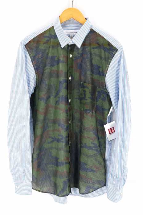 COMME des GARCONS SHIRT（コムデギャルソンシャツ） 迷彩メッシュ×ストライプコットン ボタンダウン メンズ トップス