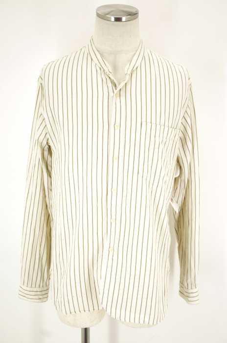 MHL. (エムエイチエル) COTTON WOOL STRIPE ノーカラー バンドカラー メンズ トップス