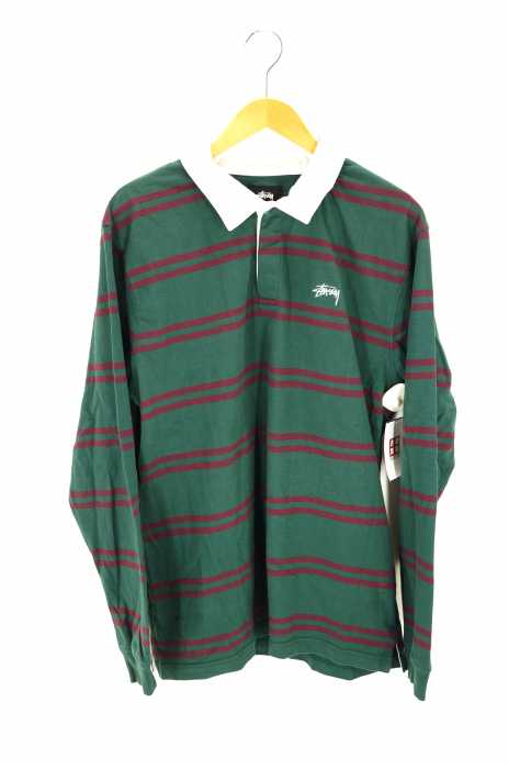 STUSSY (ステューシー) ボーダー長袖ポロシャツ メンズ トップス