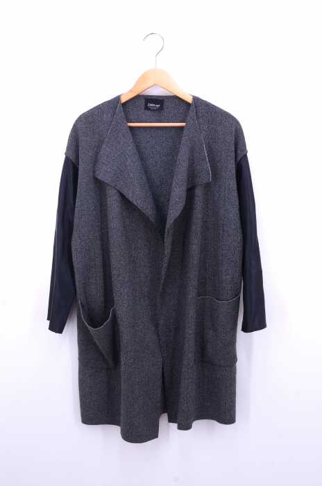 ZARA KNIT（ザラニット） フェイクレザースリーブ切替 ロングカーディガンコート レディース アウター