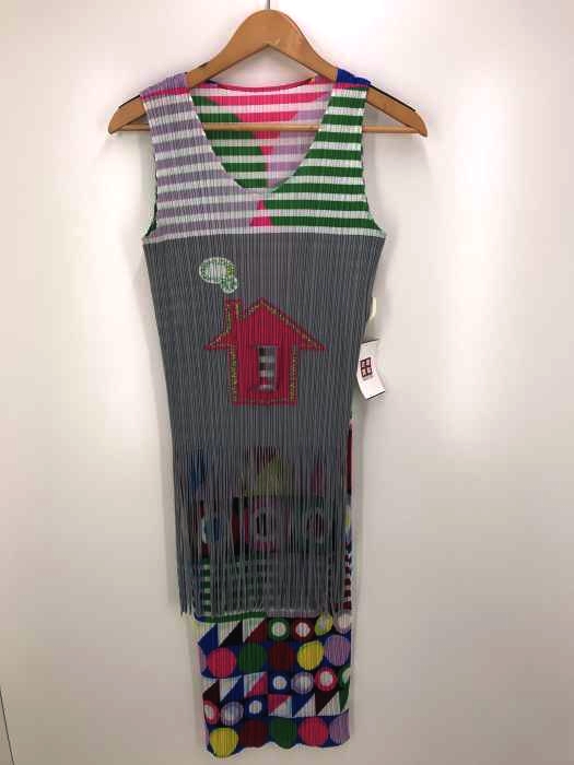 PLEATS PLEASE ISSEY MIYAKE（プリーツプリーズイッセイミヤケ） フリンジ付き総柄プリーツノースリーブワンピース レディース ワンピース