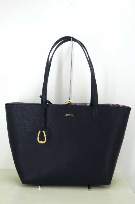 LAUREN RALPH LAUREN (ローレンラルフローレン) マドラスチェック柄ポーチ付き シボ革トートバッグ レディース バッグ