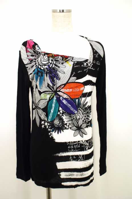 Desigual （デシグアル） スパンコール付きプリントドレープカットソー レディース トップス