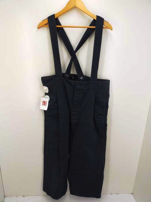 FIRMUM 16/- ムラ綿糸サテン サスペンダー パンツ オーバーオール FIRMUM フィルマム / 16/- ムラ綿糸サテンサスペンダーパンツ BLACK
