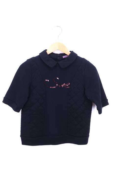 Sue UNDERCOVER（スーアンダーカバー） スパンコールロゴプリント キルティング切替S/Sスウェットシャツ レディース トップス