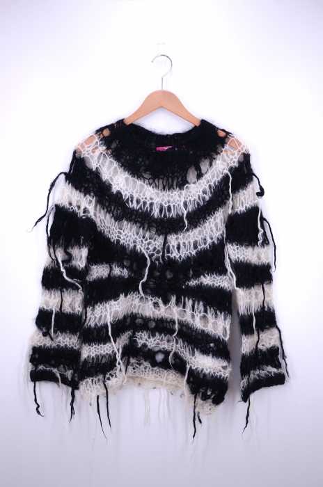 JUNYA WATANABE COMME des GARCONS MAN PINK （ジュンヤワタナベコムデギャルソンマンピンク） AD2005 05AW ボーダー柄 クラッシュ加工 モヘア混ローゲージニット レディース トップス