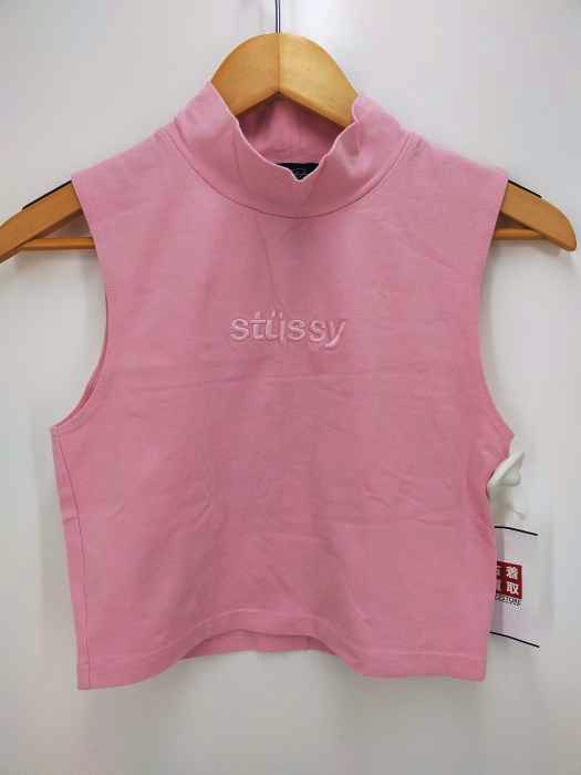 Stussy(ステューシー) ロゴ刺繍 モックネック ノースリーブ カットソー レディース トップス