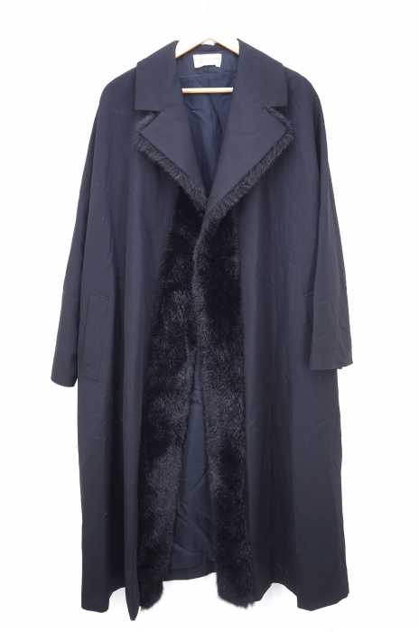 robe de chambre COMME des GARCONS(ローブドシャンブルコムデギャルソン) 90s AD1997 97AW エコファー装飾 オーバーサイズウールギャバジンボタンレストレンチコート レディース アウター