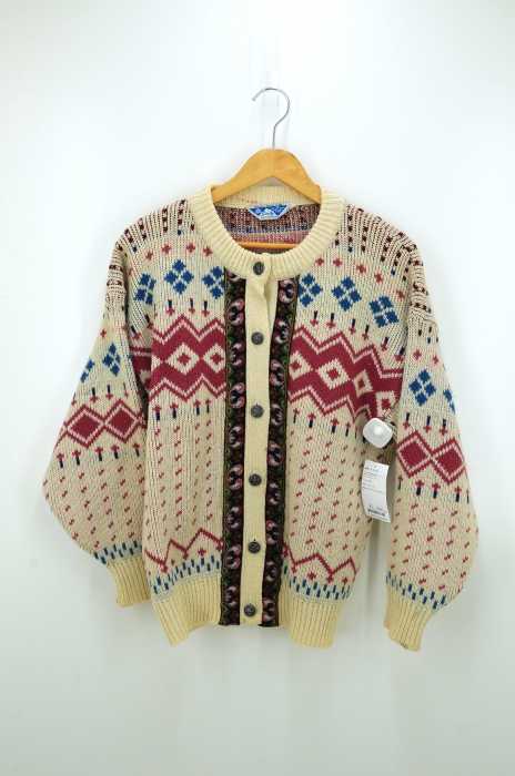 USED古着  （ユーズドフルギ） 70s ~ 80s MADE IN NEW ZEALAND  ウールノルディック柄   ラインデザイン ニットカーディガン レディース トップス