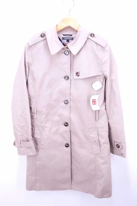 TOMMY HILFIGER (トミーヒルフィガー) THe City Collection 裏地ストライプ柄 コットンツイルステンカラーコート レディース アウター