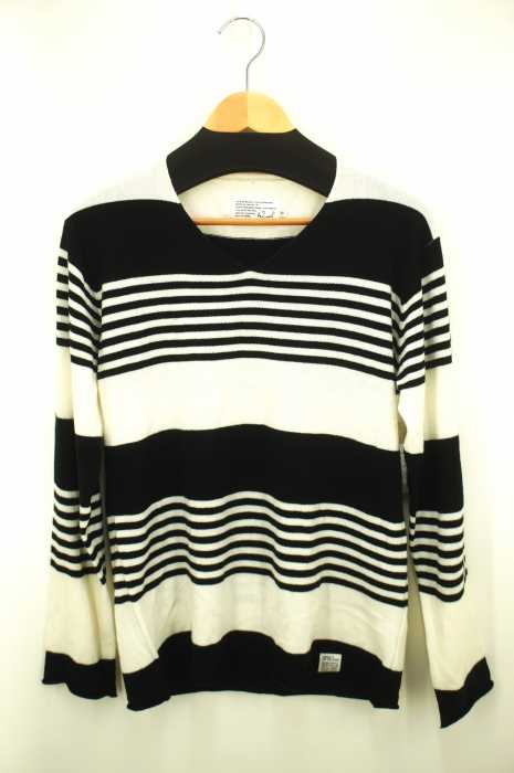 AZUL by moussy （アズールバイマウジー） WashableランダムボーダーVネック長袖プルオーバー メンズ トップス