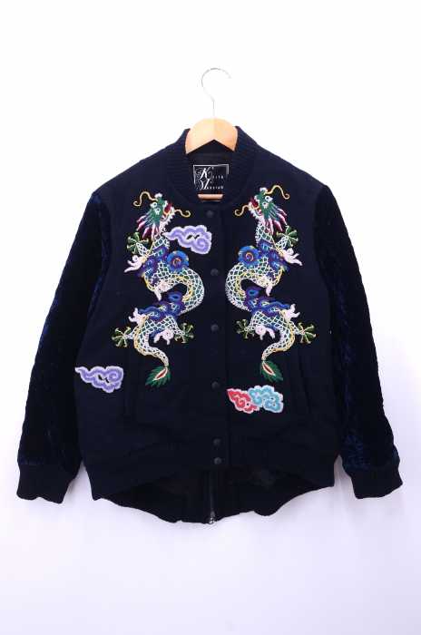 KEITA MARUYAMA（ケイタマルヤマ） 16AW 袖ベルベットキルティング切替 ドラゴン刺繍 ウールスタジャン レディース アウター