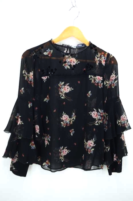 ZARA BASIC(ザラベーシック) 花柄シースルーブラウス レディース トップス
