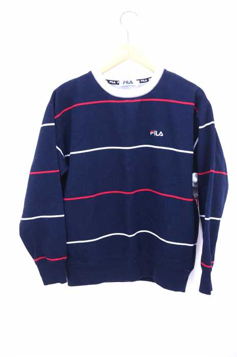 FILA (フィラ) ロゴ刺繍 ボーダークルーネックスウェット メンズ トップス