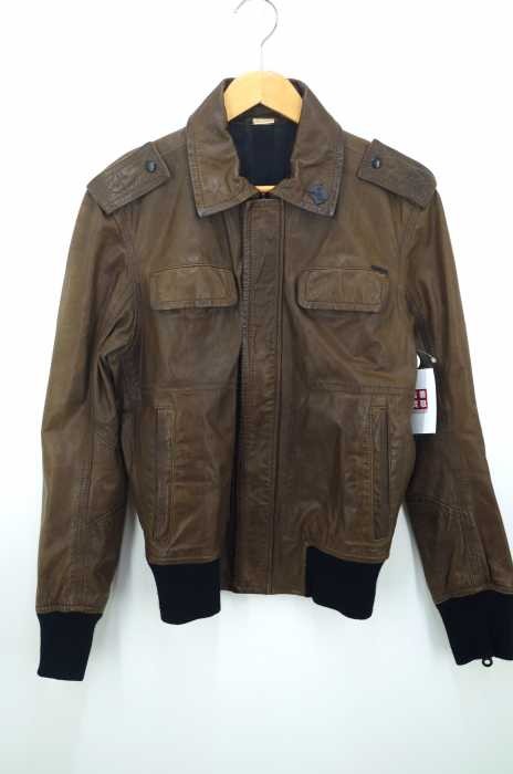 DIESEL （ディーゼル） 裏地ストライプ 裏地刺繍デザイン 比翼ジップアップ レザージャケット メンズ アウター