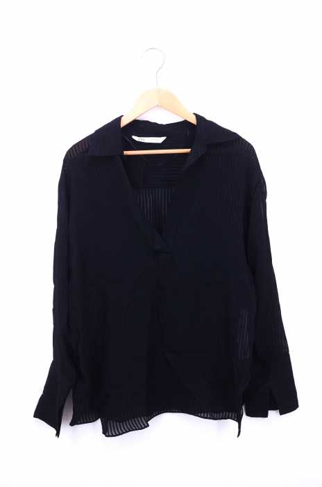 ZARA（ザラ） サテンストライプ柄 オーバーサイズスキッパーブラウス レディース トップス