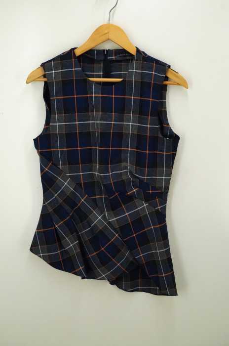ZARA WOMAN (ザラ ウーマン) マドラスチェック柄 アシンメトリーノースリーブブラウス レディース トップス
