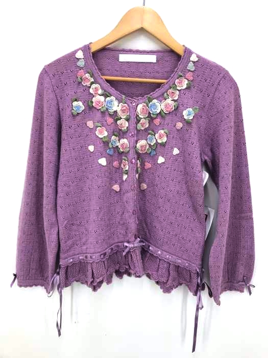 PINKHOUSE（ピンクハウス） 花立体ステッチ リボン編み込みカーディガン レディース トップス