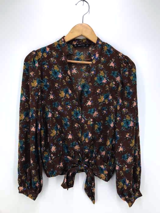 ZARA BASIC(ザラベーシック) ノーカラー総柄ブラウス レディース トップス