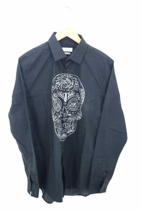 ZARA MAN （ザラマン） ラインストーン装飾 ドクロプリントコットンボタンシャツ メンズ トップス