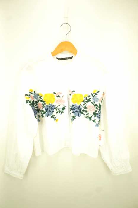 ZARA Trafaluc collection (ザラトラファルクコレクション) フラワー刺繍 パフスリーブ バンドカラー レディース トップス